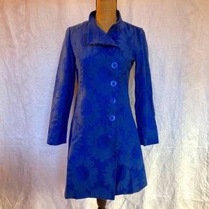 Desigual blue coat with sunflower weave, women's size 38, USA small